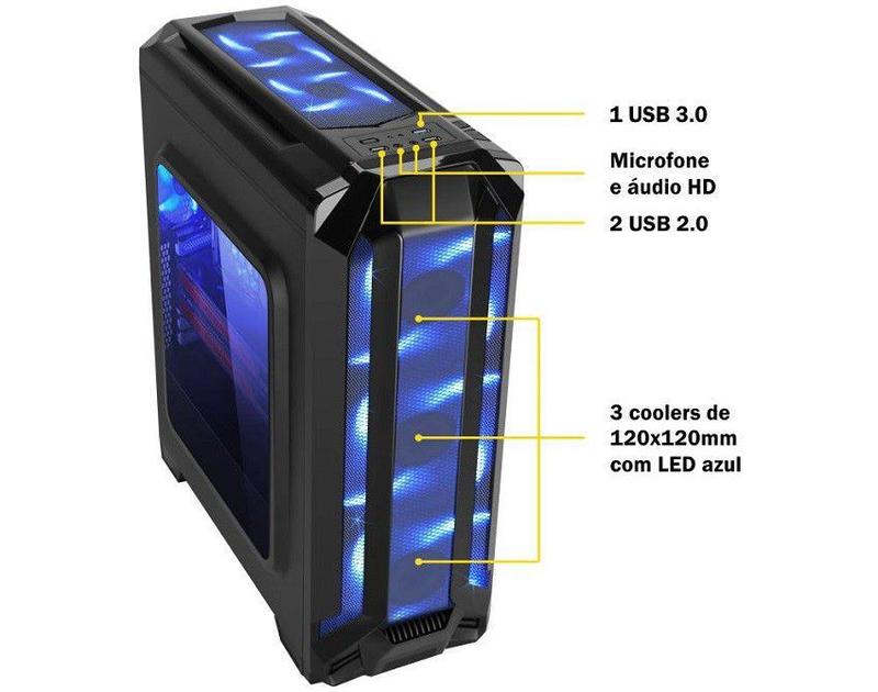 Gabinete Gamer K-mex CG-01F5 Preto s/Fonte War Robot - KMEX